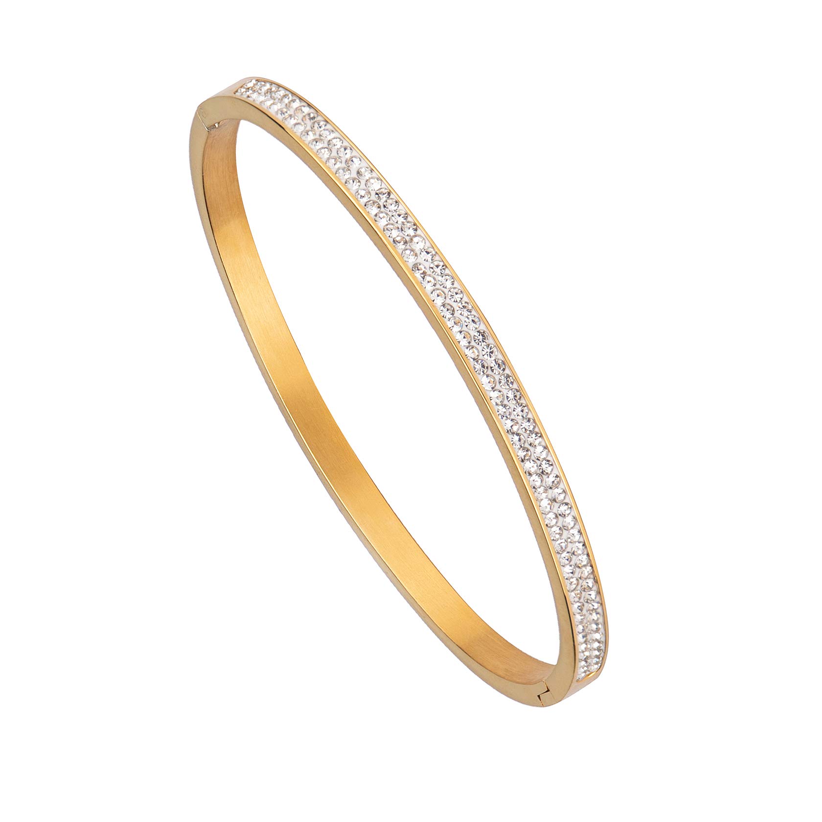 MILAKOO4mm Oval Shape Stainless Steel Cuff Bangle Gold Bracelet with Rhinestones for Women