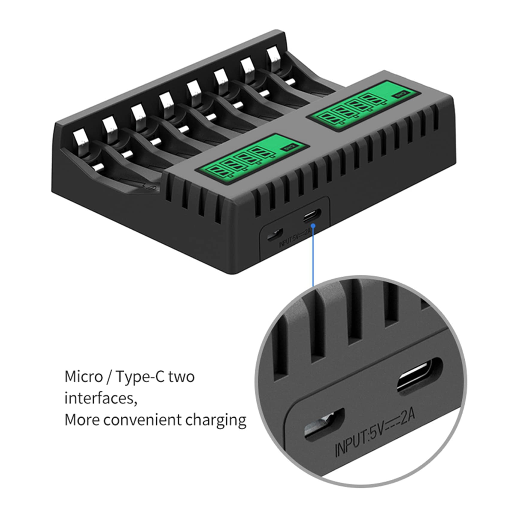 5X Chargeur de Batterie ÉCran LCD Chargeurs Intelligents Intelligents à 8 Emplacements pour Piles Rechargeables AA/AAA NiCd NiMh Chargeur AA AAA