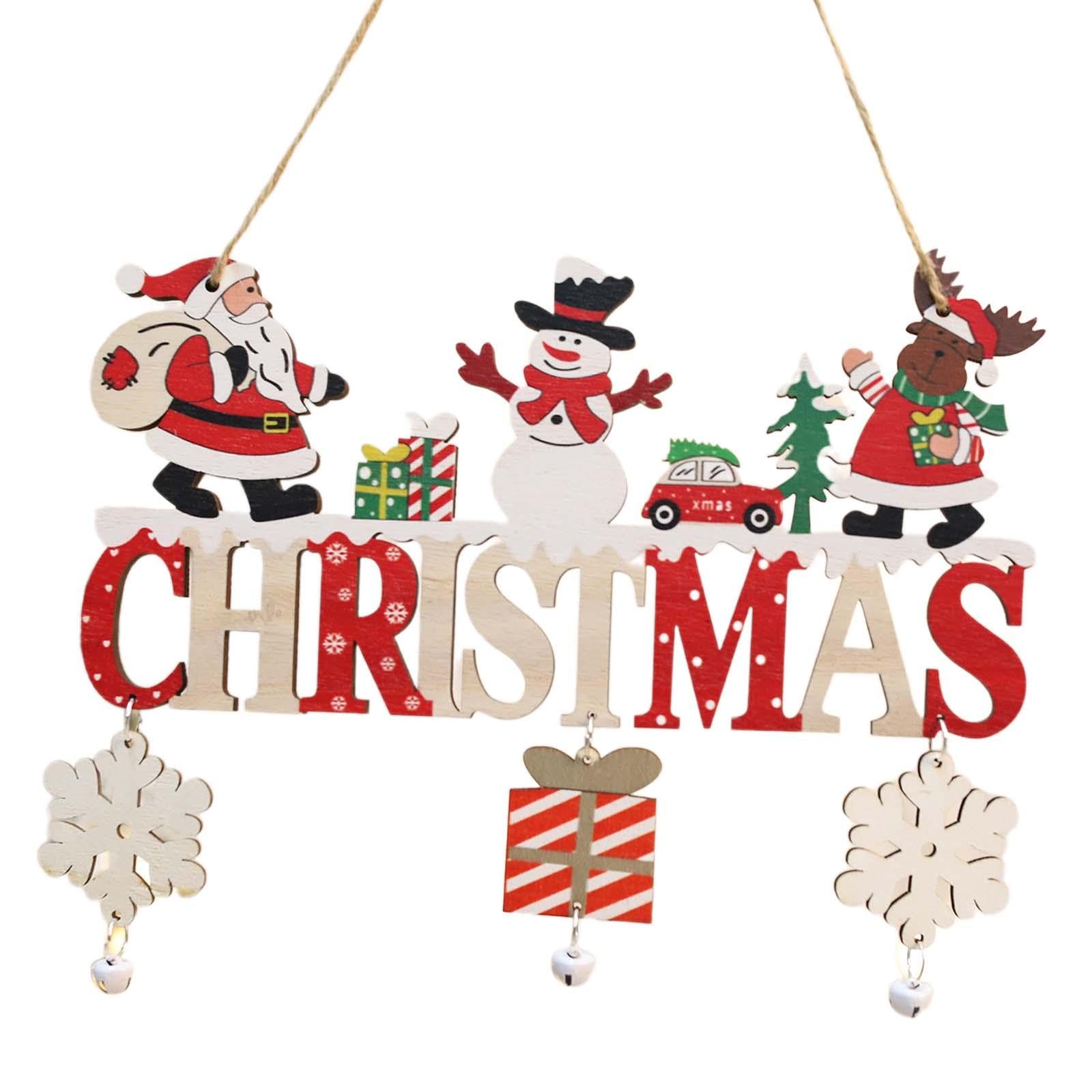 SM SunniMix 3X Wooden Christmas Hanging Pendant,Door Hanging Sign Winter Wall Plaque Sign with Bells for New Year Indoor Farmhouse Fireplace