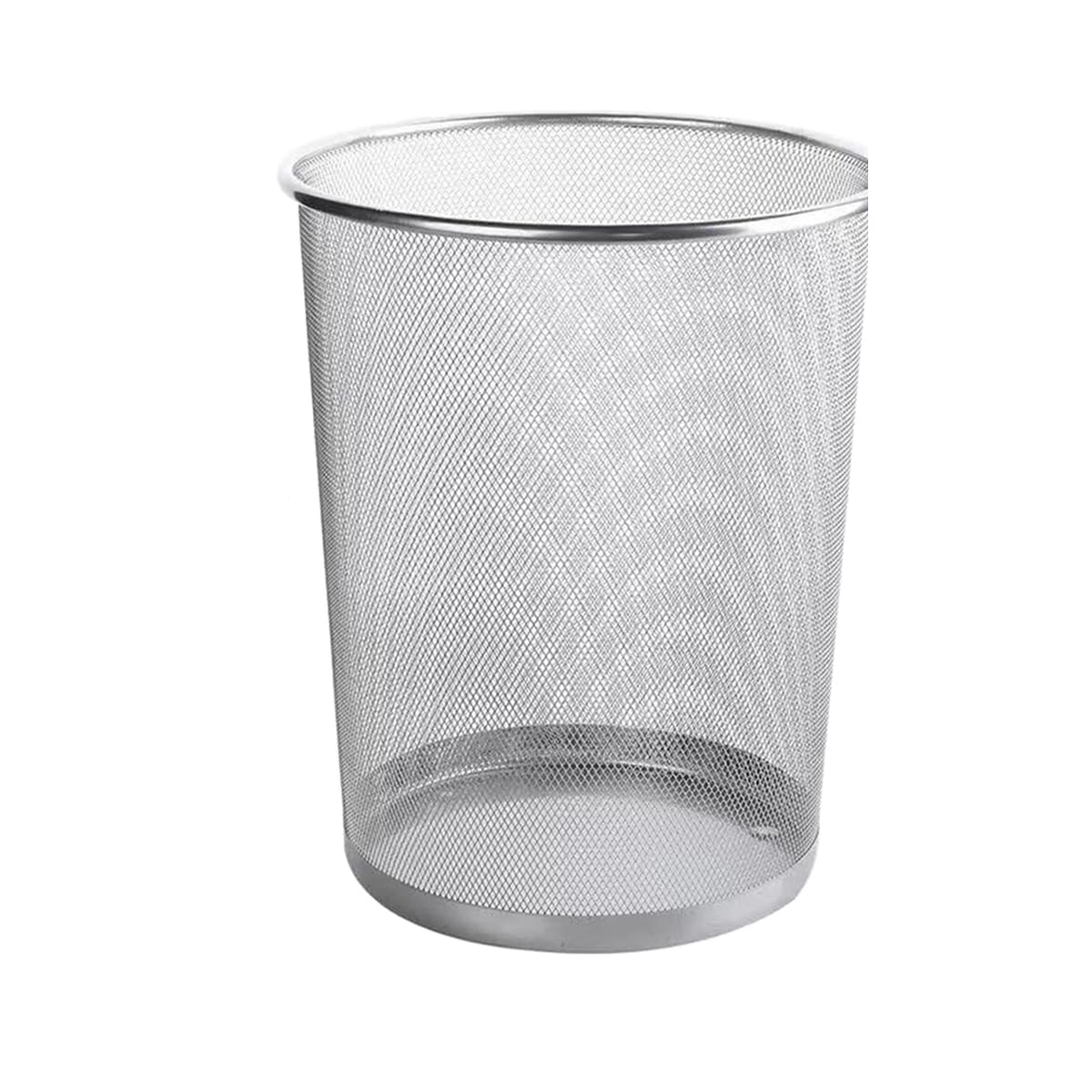 AYSUM 3 Pack Metal Mesh Waste Paper Bin 12 Litres Lightweight Mesh Wastebasket Waste Bin Black Metal Rubbish Bin for Bedroom, Office, Bathroom, Kitchen (silver Round) (3x silver)