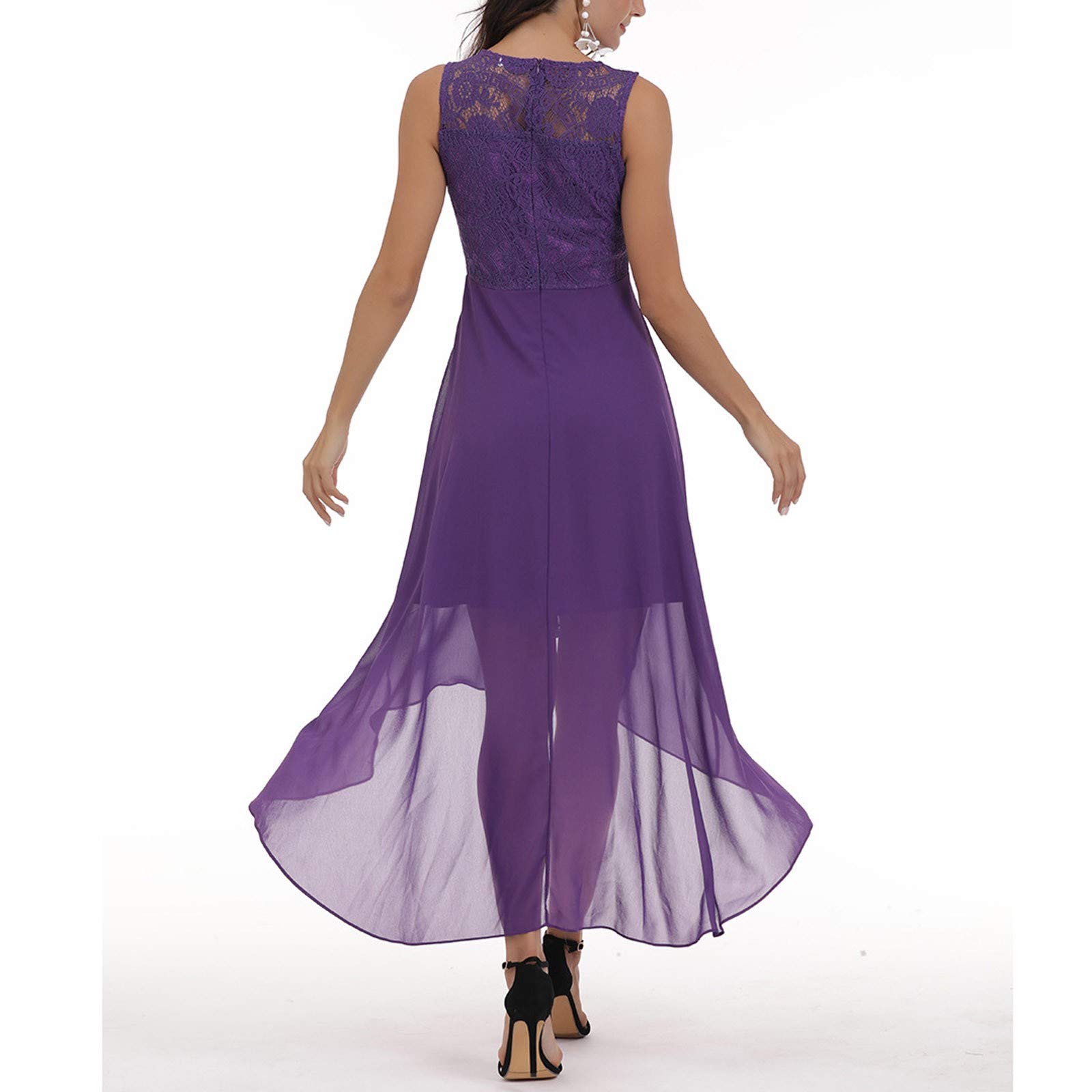 Kleid Hochzeitsgast Damen Elegant Abendkleider Lang Sommer Brautjungfernkleider Lochstickerei A Linie Sommerkleider Frauen Leicht Und Luftig Spitzenkleid Midi Asymmetrisch Kleider Für Hochzeit