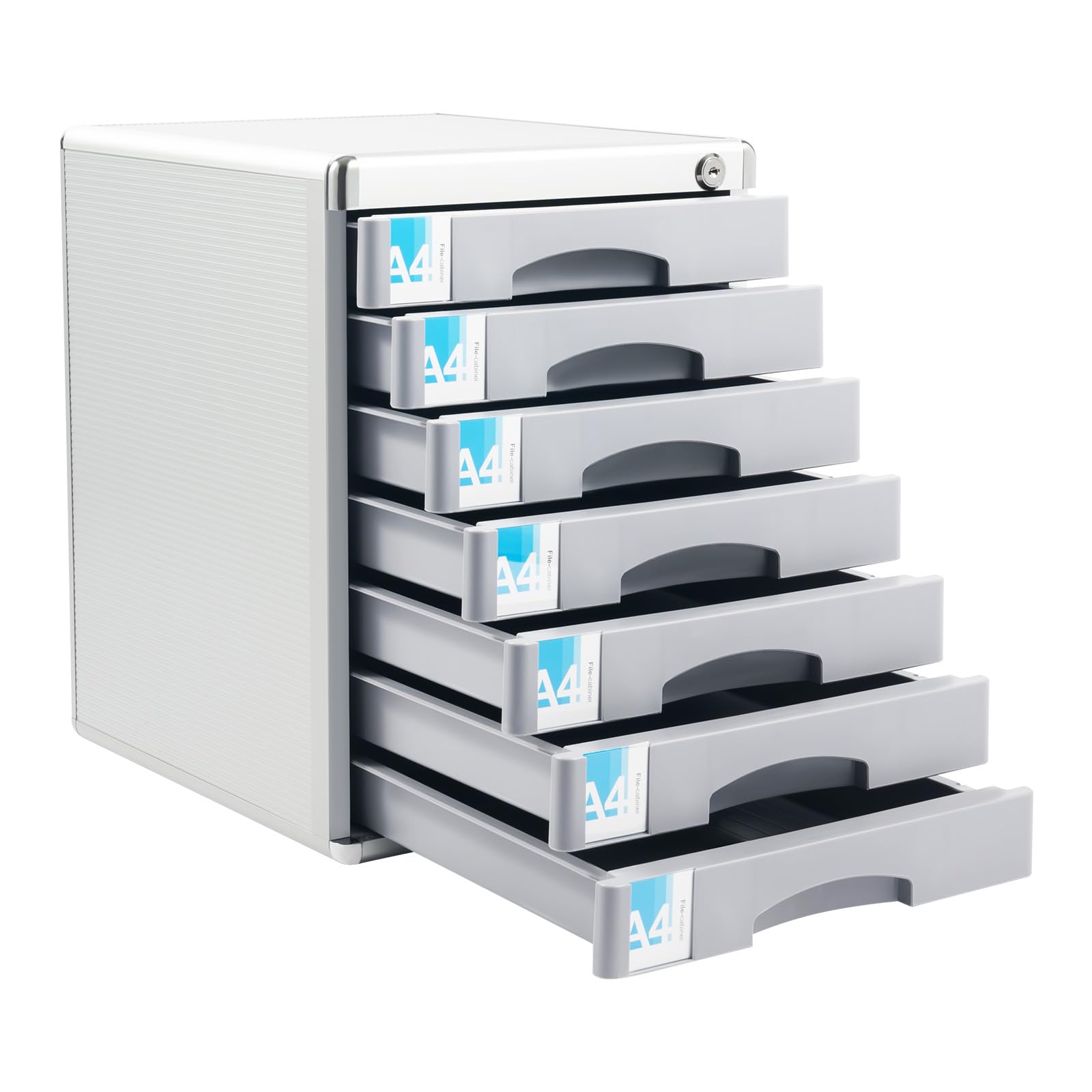 Scatola portaoggetti con 7 cassetti per documenti A4+, penne, materiali da ufficio, scatola di archiviazione documenti, cassettiera impilabile ad alta capacità per più spazio sulla scrivania