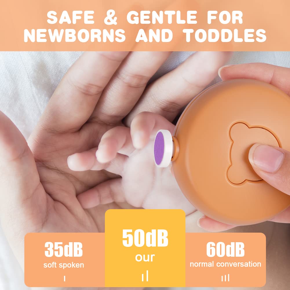 Vicloon Rifinitore per Unghie per Neonati, Tagliaunghie Elettrico per Bambini con 6 Testine di Levigatura, Nail Trimmer Bambini Lima per Unghie per Bambini e Adulti (Stile Orso Arancio)