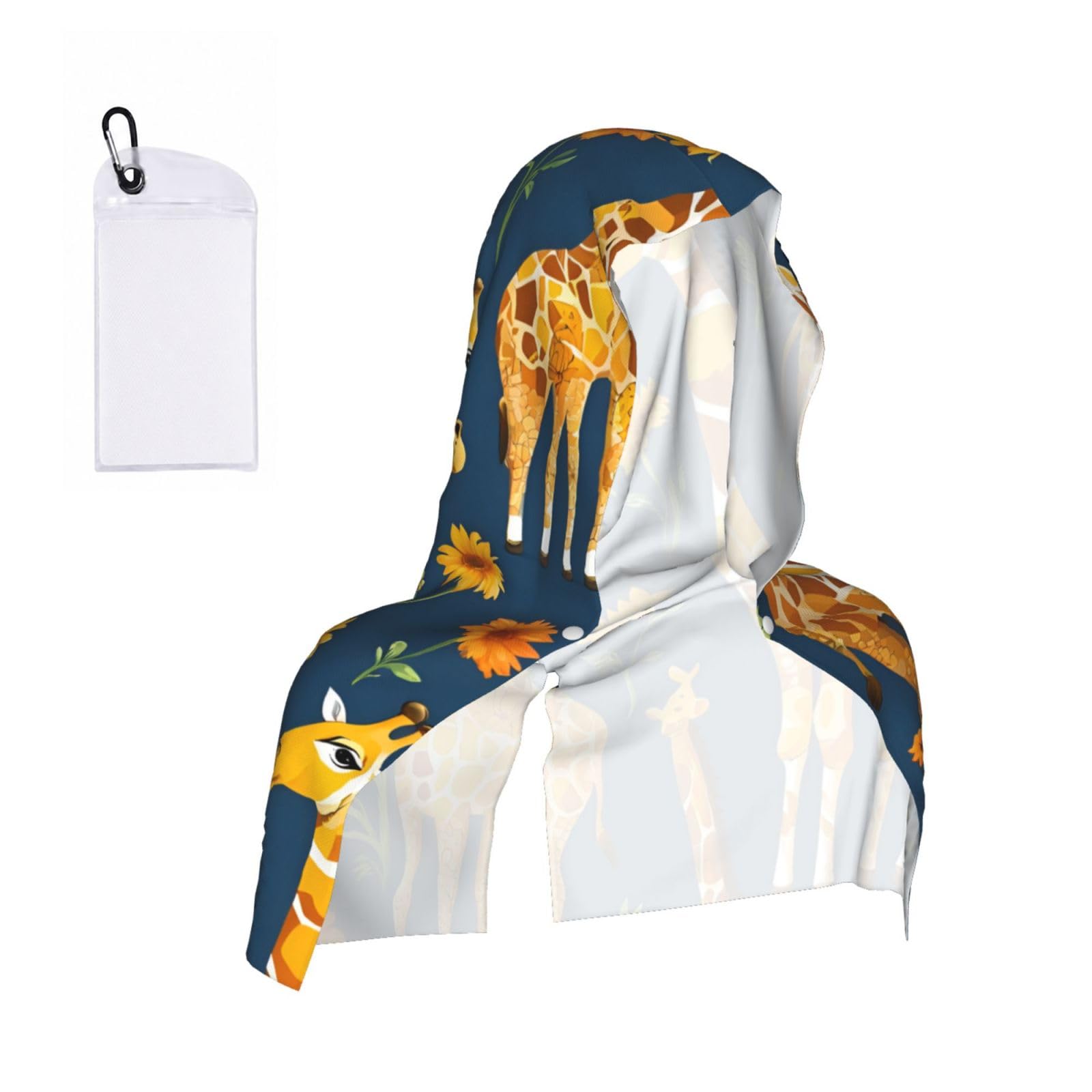 DUWAA Giraffe Pattern Print Cooling Hooded Sports Towel, 30×60cm Quick Drying Summer Cool Head Wrap For Neck And Face