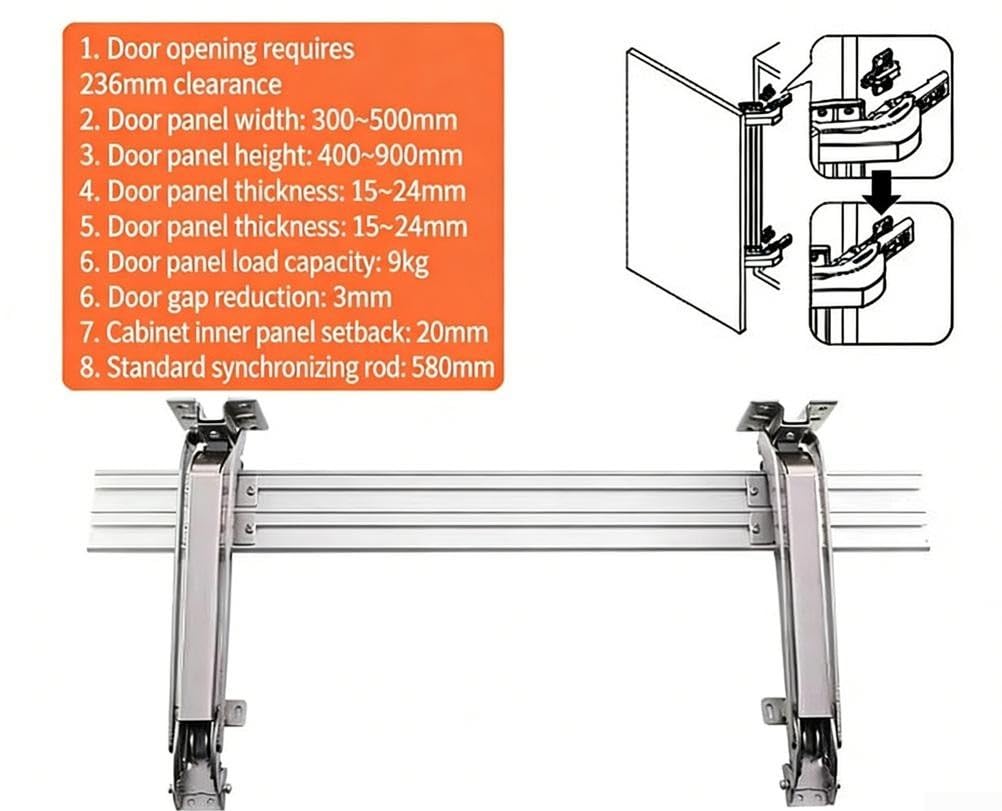 Juego de bisagras de puerta de apertura lateral con movimiento paralelo de 180 grados para armario, puertas correderas, acabado plateado, construcción de acero, soporte resistente, mecanismo de