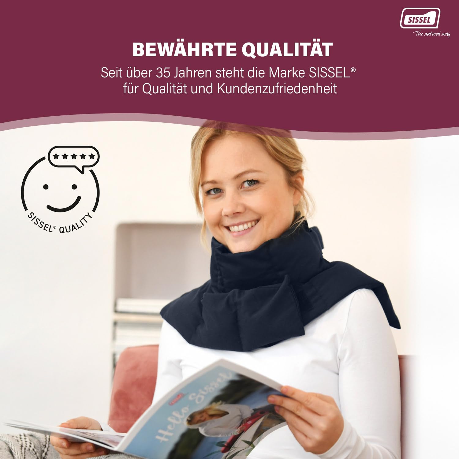 SISSEL® Linum Cervico | Ergonomische Wärmeauflage | Natürliche Leinsamen & Baumwolle | Nachhaltig & Wiederverwendbar | Nacken- & Schulterentspannung | Mikrowellen-/Ofengeeignet | 43x26x0,8 cm