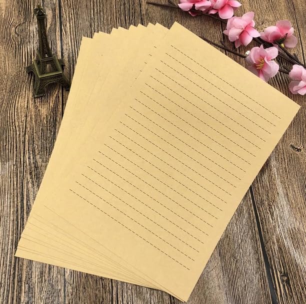 Papier à Lettres Kraft Ligné A5 - 50 Feuilles - Style Vintage Pour Écriture Et Invitations