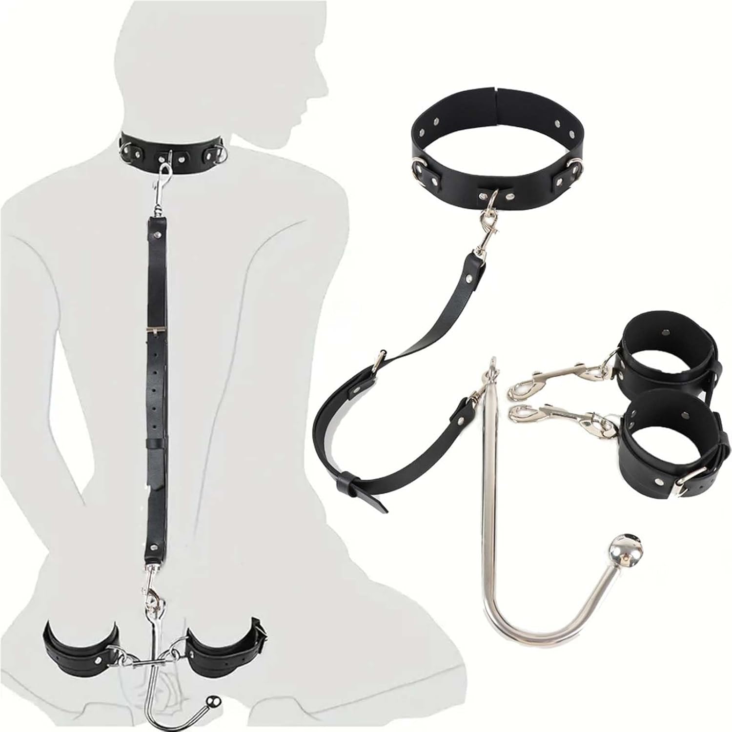 Anal Hook BDSM Set - Neck to Wrist Restraints Sex BDSM Kit Bondage Collar Sex Harness Bondage Gear & accessories Bondage Toys for Couple Valentines & Halloween Roleplay Gift