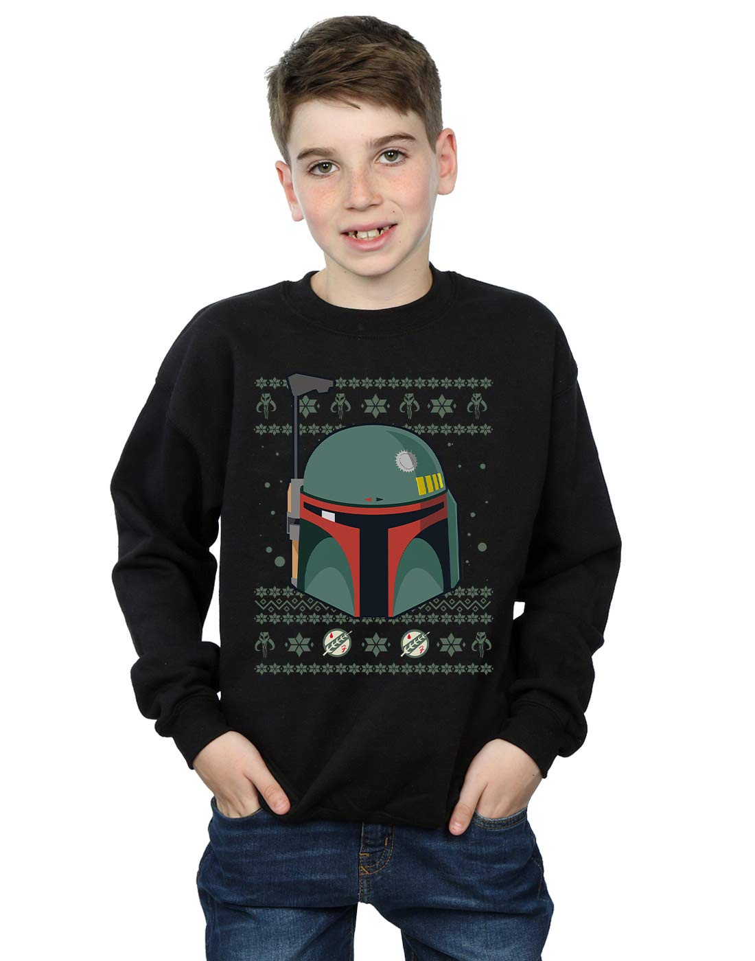 Absolute Cult Boys Black Star Wars Boba Fett Christmas Sweatshirt 9-11 Years