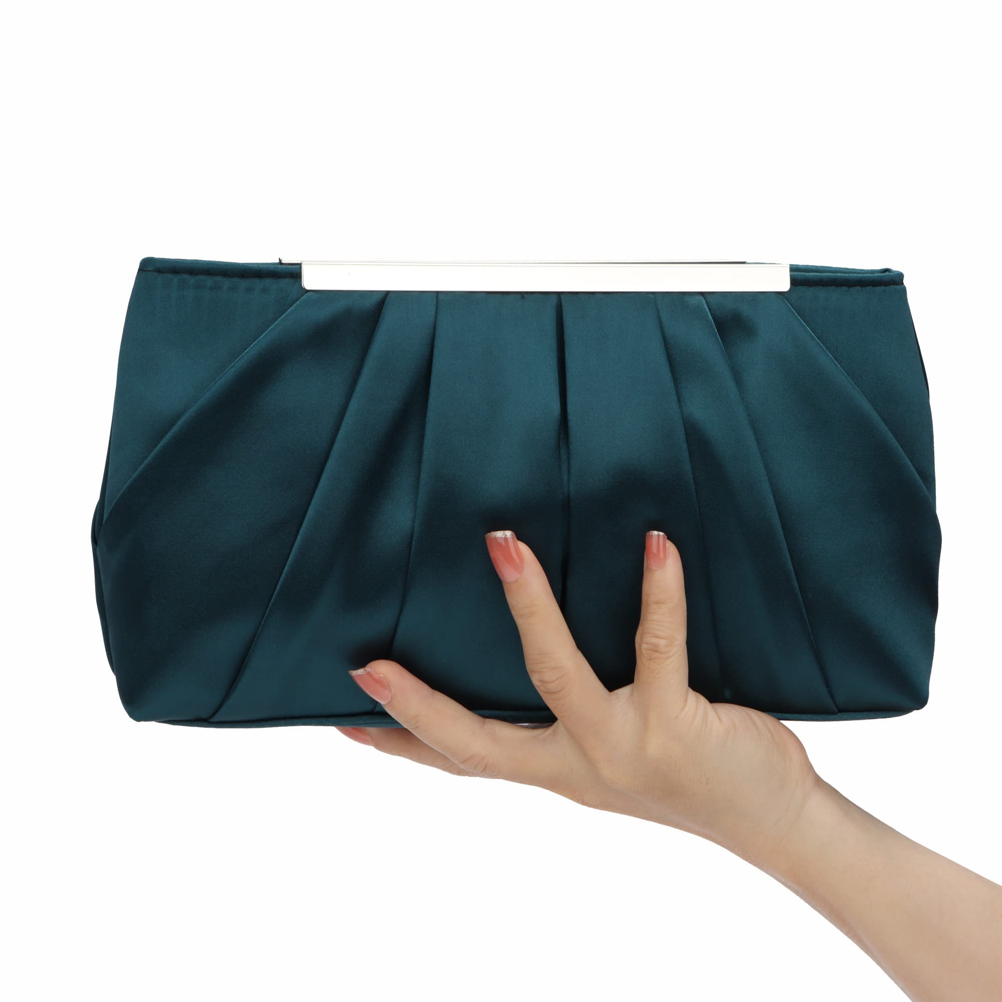 Carteras de Mano de Noche para Mujer Bolso de Noche Plisado Elegante de Satén Bolsos de Boda Plateados
