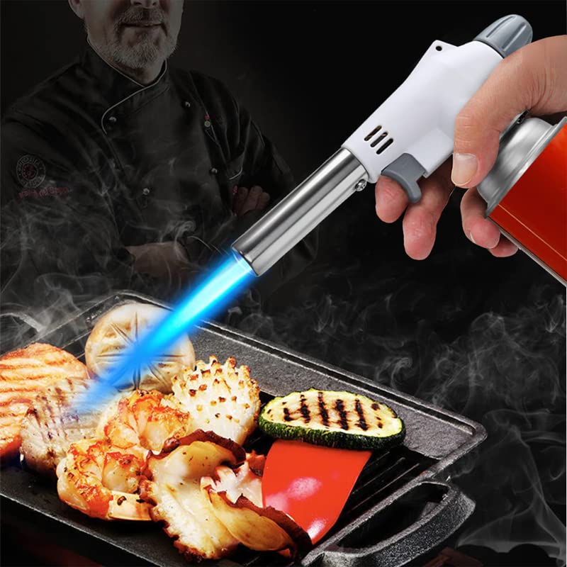 Retoo Witte keukenbrander, navulbare crème brulée-brander, butaangasbrander voor BBQ, koken, camping, gebak, desserts, traploze vlamregeling, flambeerbrander, butaan gasbrander - Image 5