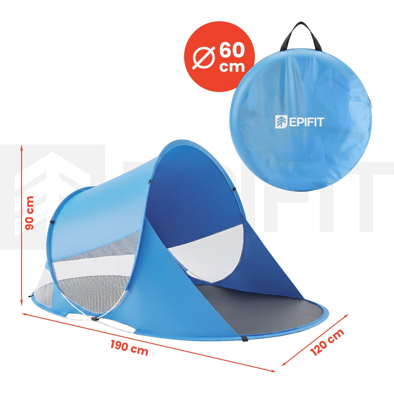 namiot plażowy typu pop-up, 190x120x90 cm, namiot słoneczny, namiot na plażę, lekki, składany z podłogą, kołkami i torbą LAGUNA40
