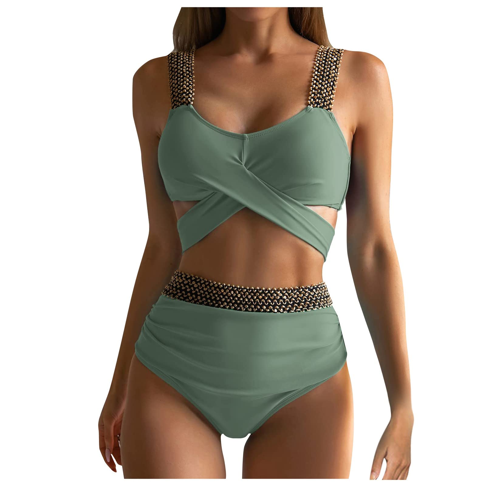 GIANTHONGWomen's Bathing Suit,Plus Size Deep V Neck Bikini Bathing Suit Large Size High Waisted Bathing Suits s