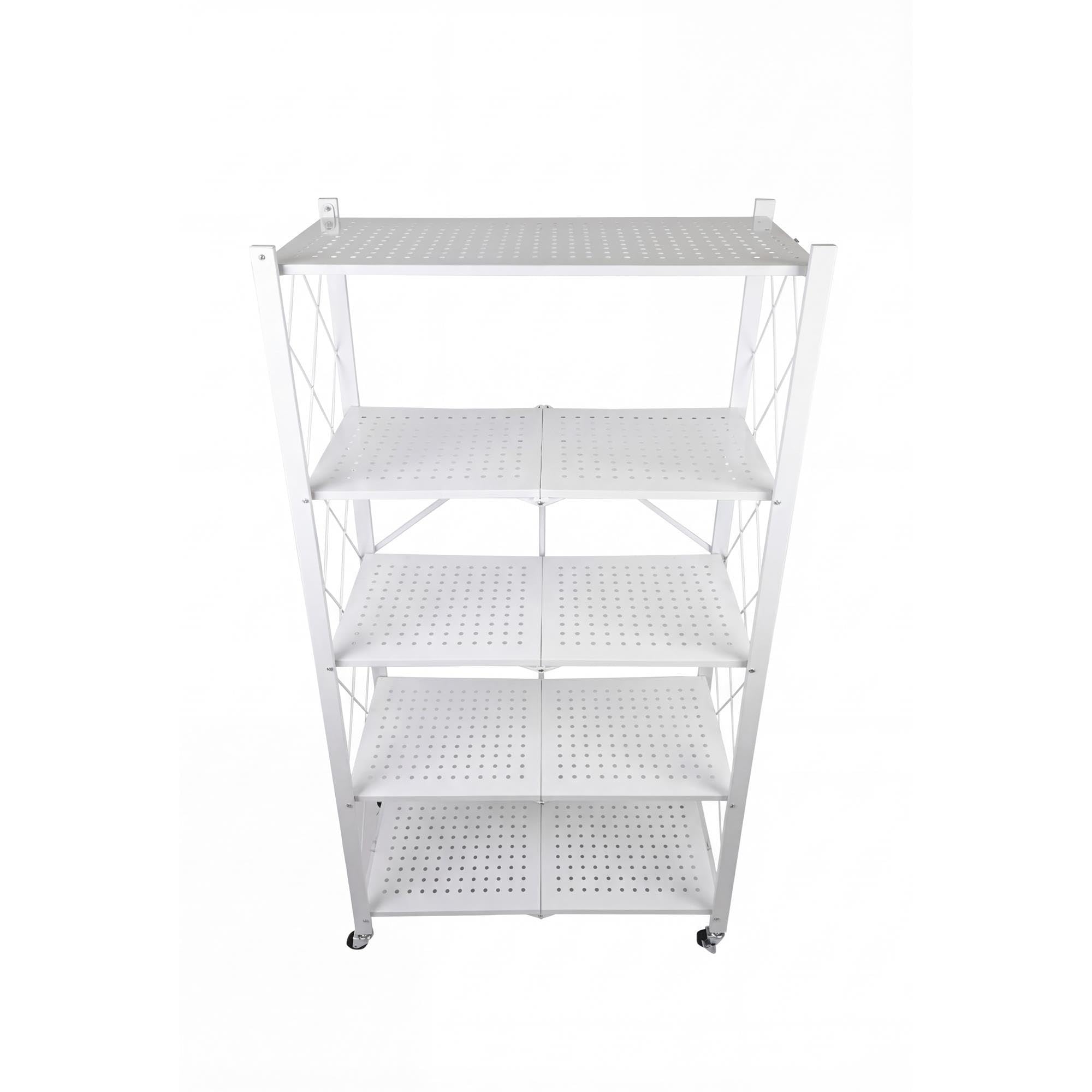 Well Home Estantería de Almacenamiento Plegable de 5 Estantes con Ruedas, SIN Montaje -71x34x160 cm Color Blanco