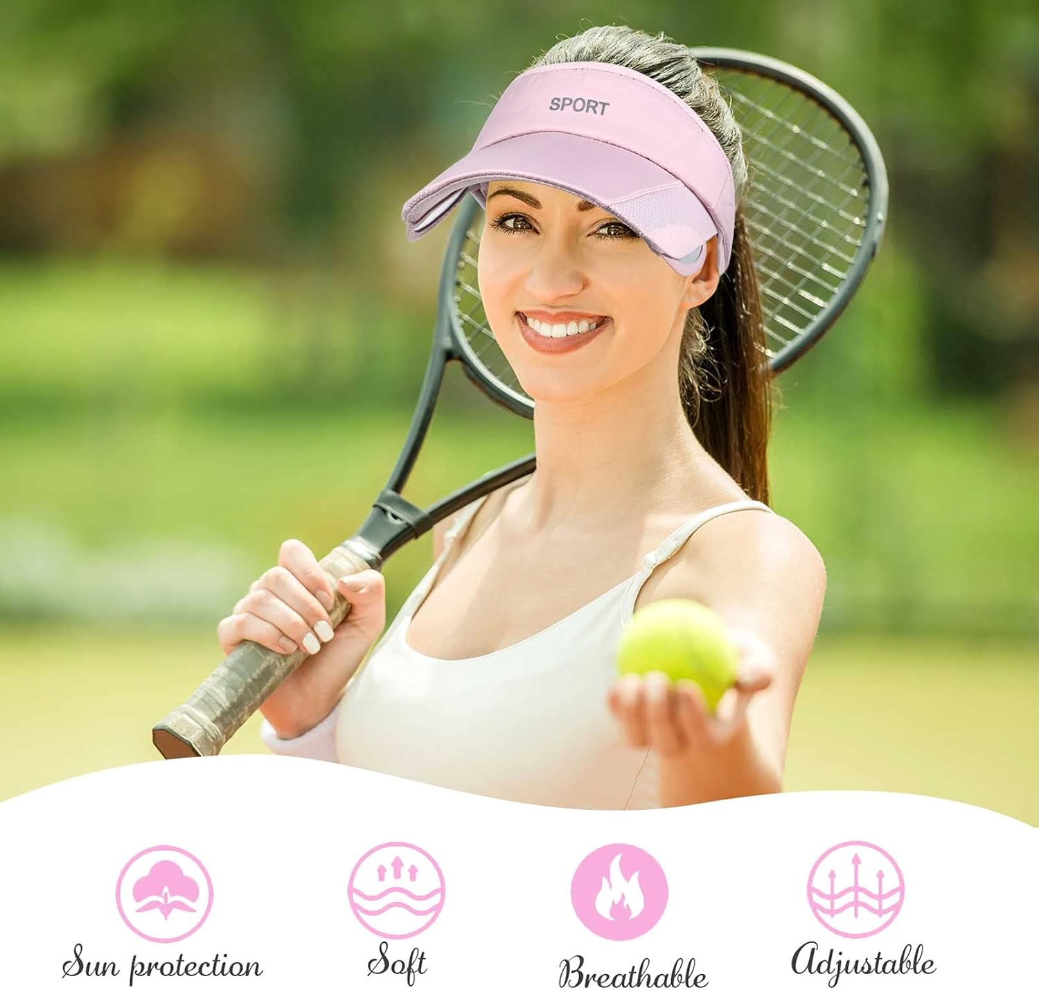 3 Pcs Sun Protection Women Sports Visor Hats, Adjustable Wide Brim Sun Hat (Black, Sky Blue, Pink)