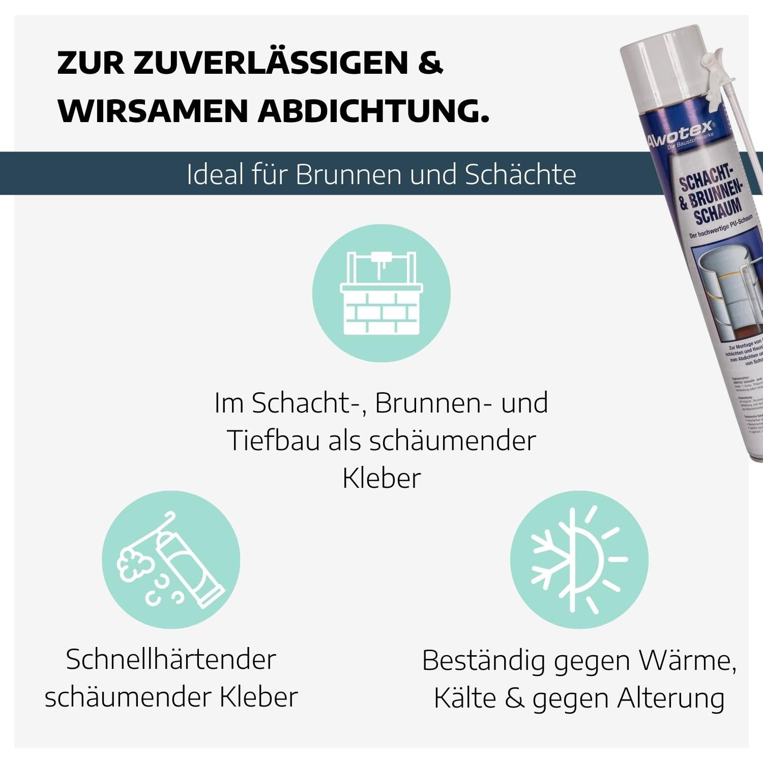 12 x Brunnenschaum B2 750 ml 1-K I PU-Bauschaum Schacht & Brunnen ohne FCKW & HFCKW I Klebeschaum für Brunnenschacht I Brunnenschaum wasserdicht I wetter- & alterungsbeständig