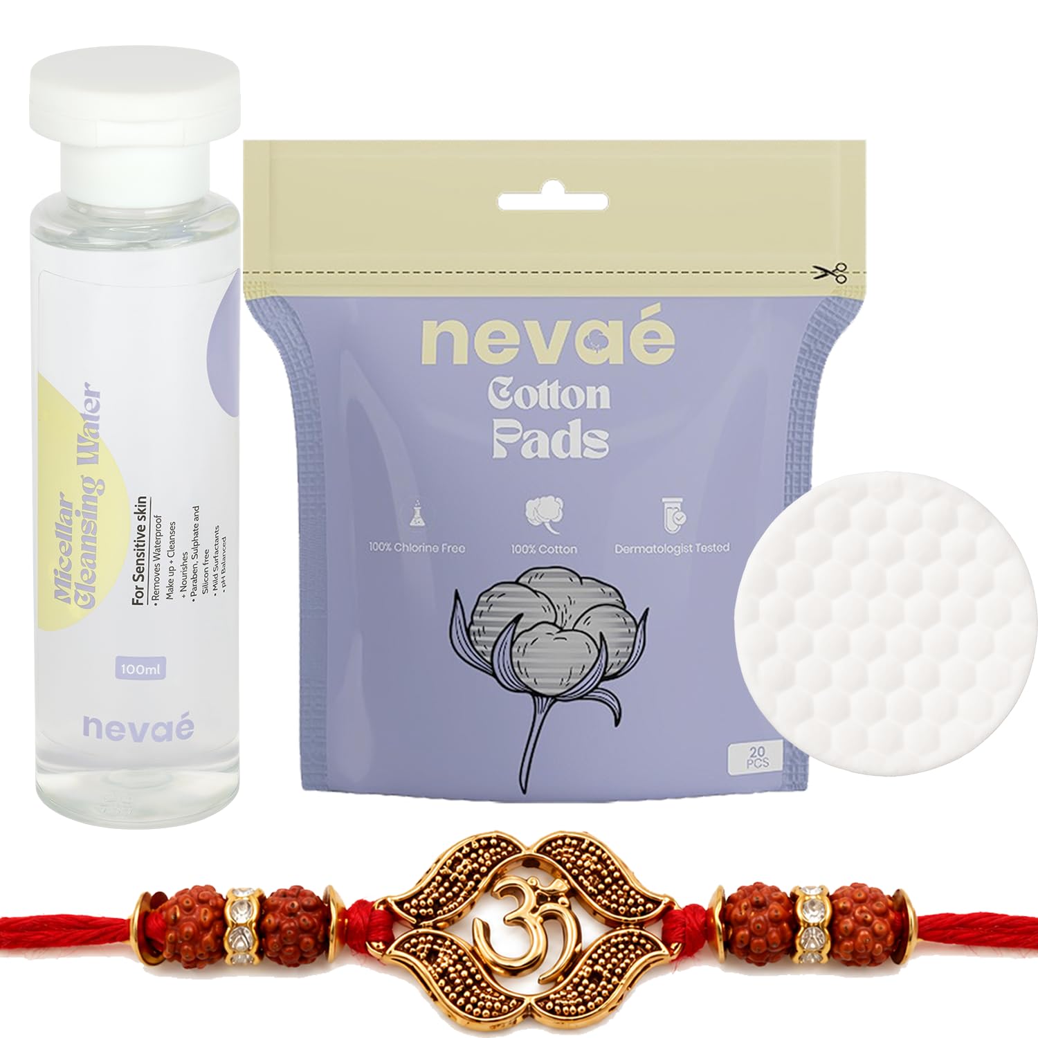 Nevae Micellar Water 100ml with 20 Pcs Cotton Pads, Om Rakhi Set for Brother-image-8