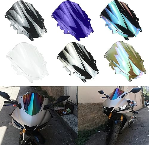 Deflectores de viento de doble burbuja para motocicleta, parabrisas para Yamaha YZF R3 R25 2019 2020 (negro)
