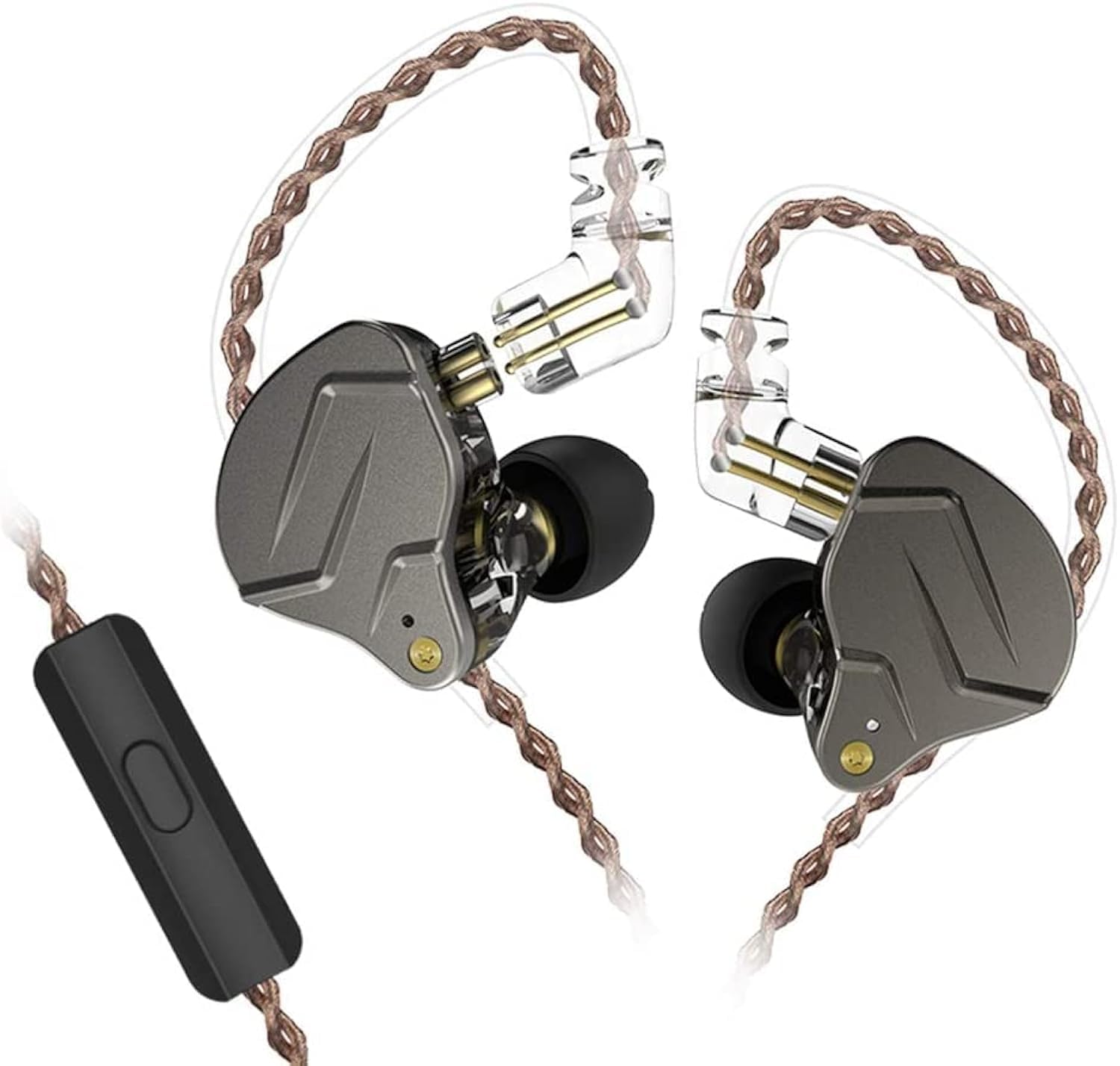 KZ ZSN Pro 1BA+1DD Écouteurs filaires HiFi stéréo intra-auriculaires avec micro intégré et prise audio de 3,5 mm et câble détachable pour musiciens, chanteurs, batteurs (gris avec micro)