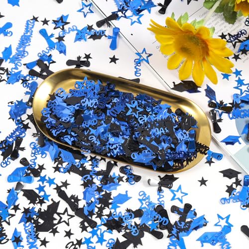 Image of Blue and Black Graduation Confetti 2026, 1000 Pcs Congrats Grad Confetti Class of 2026 Party Table Centerpiece for Graduation Party Decorations