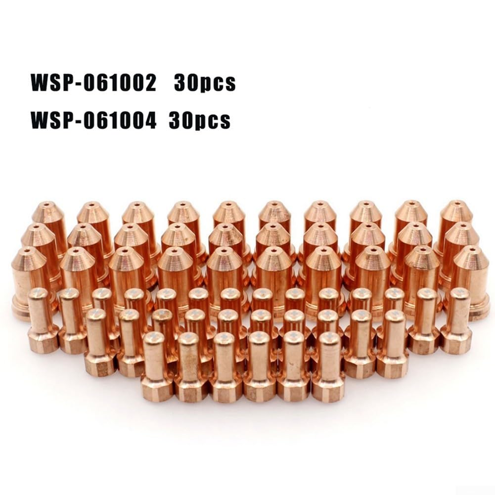 Set di elettrodi e ugelli per taglio al plasma per modelli di torcia PT-80 PT80 IPT-80, 60 pezzi (30 punte + 30 ugelli) compatibile con 52558 5131