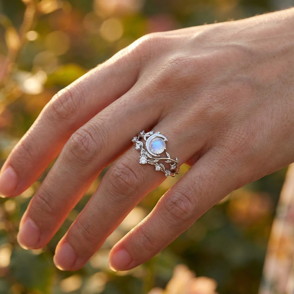 1CT-4CT Moonstone Rings for Women 10K /14K /18K Solid Gold Gemstone Moonstone Engagement Ring Wedding Promise Ring Gift for Her Free Engraving