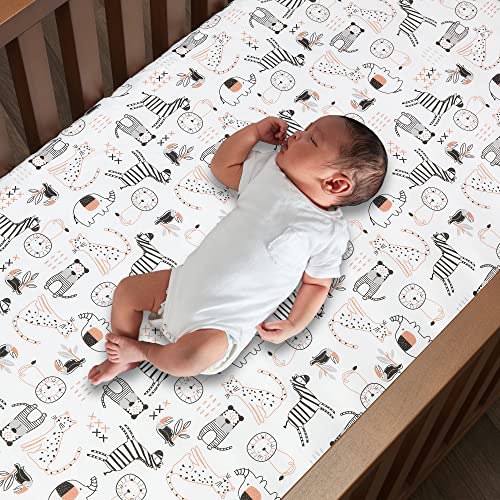 Image of Lambs & Ivy Patchwork Jungle Cotton Fitted Crib Sheet, Multicolor, (718006B)