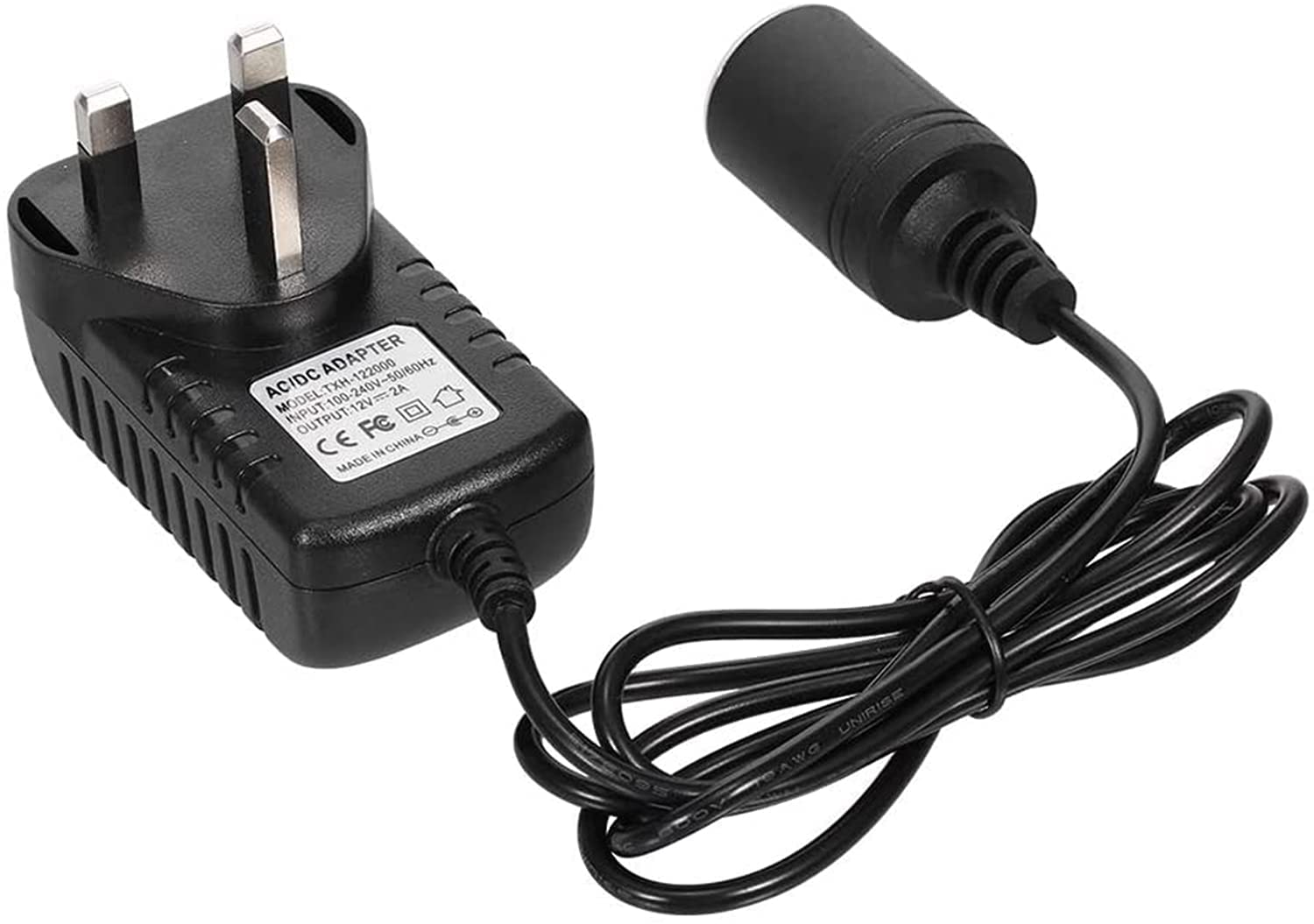 Excefore 12V 2A 24W Power Supply Adapter with Car Lighter Socket, AC 100V-240V to DC 12V 2A Voltage Transformer UK Plug Wall Plug Amp Converter AC to DC Switching Power Adapter