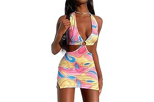 BHMAWSRT Women's Sexy Halter Tie Dye Two Pieces Sets