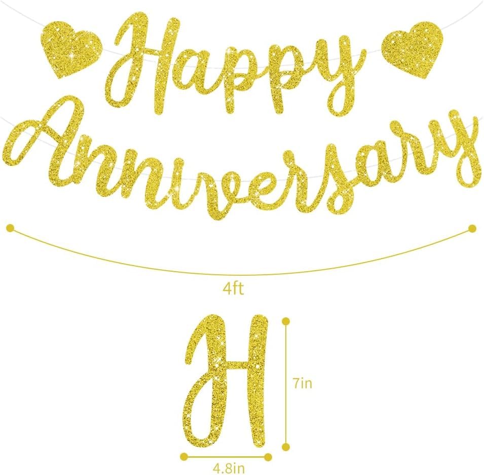 TONIFUL Gold Happy Anniversary Banner - Pre-Strung, No DIY Glitter Garland Sign for Anniversary Wedding - Image 2