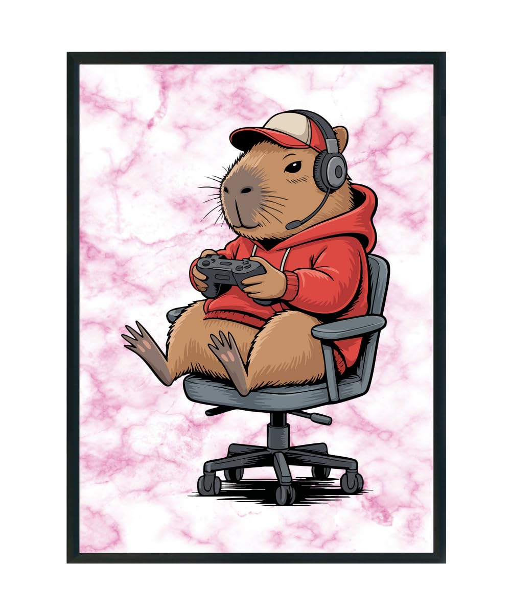 Hippowarehouse Gamer capybara Printed Poster A3 Wall Art Design Classroom Room Gym Office Décor
