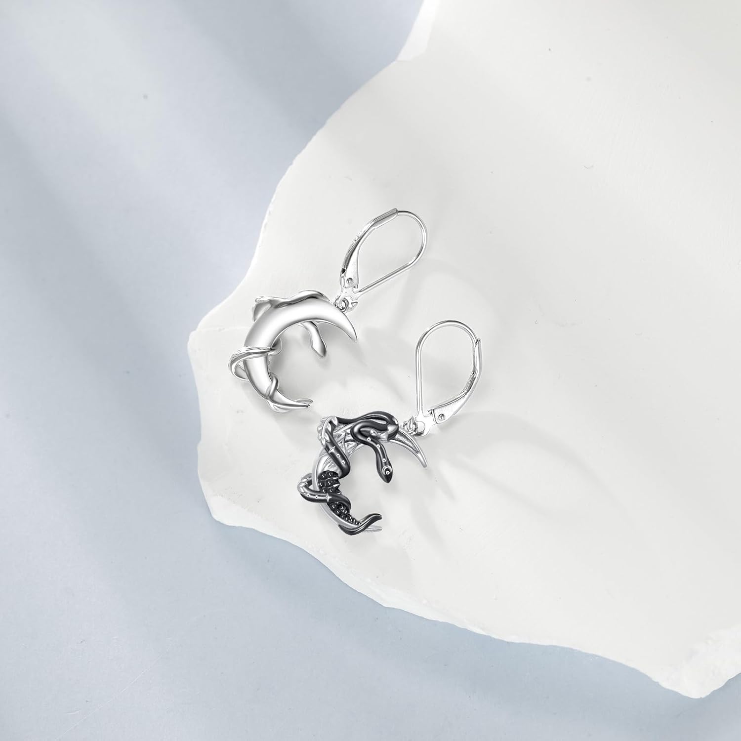 URONE Cat Raven Owl Dinosaur Snake Earrings 925 Sterling Silver Crescent Moon Animal Dangle Earrings Gothic Halloween Jewelry Gifts for Women