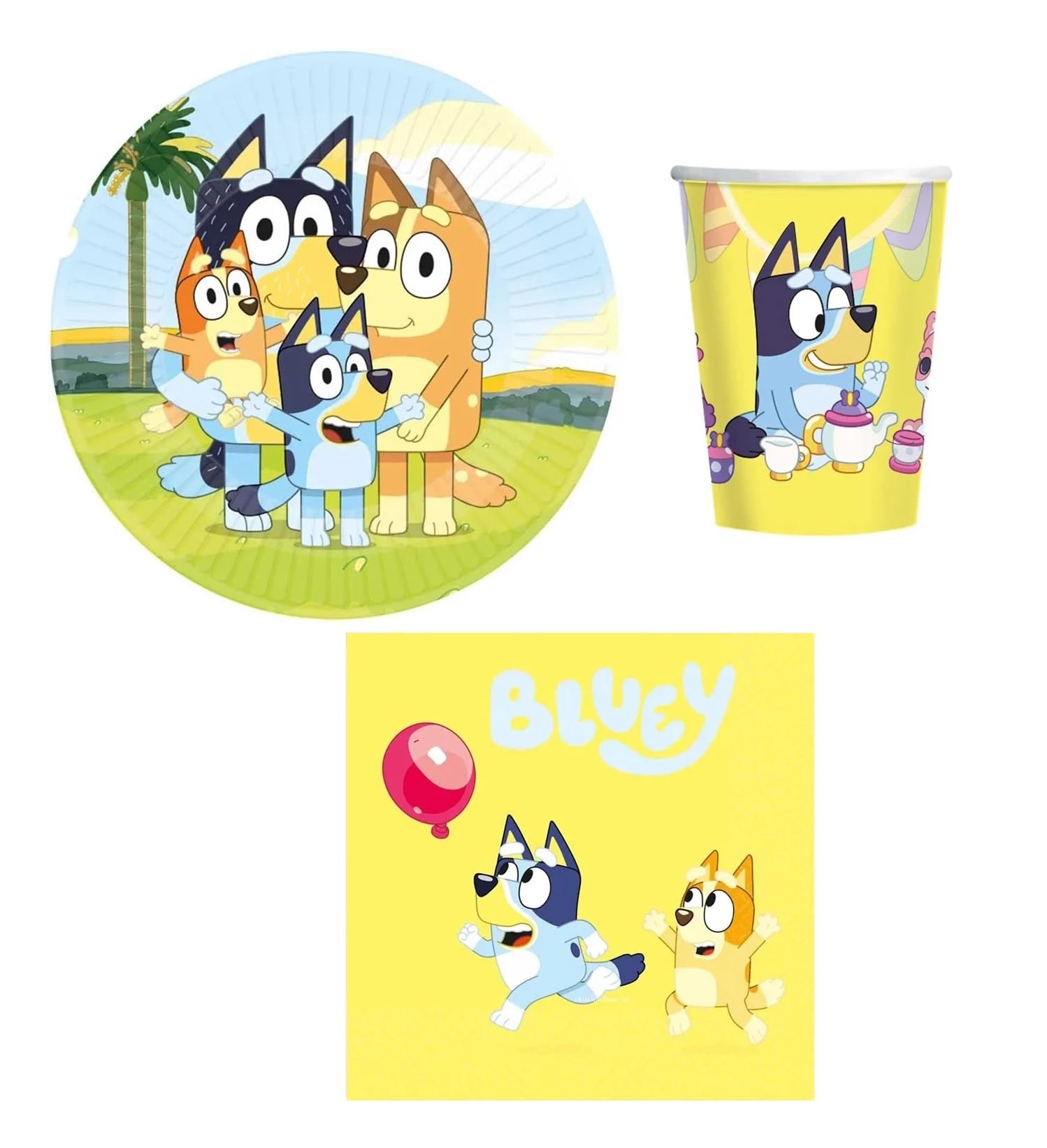 Anila's Bluey Party Set, 52-Piece Set, Plates, Cups, Napkins, Disposable Tableware, Tableware Set.