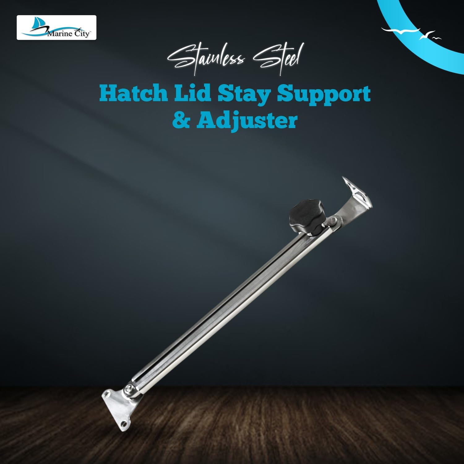 MARINE CITY Hatch Lid Stay Support and Adjuster 316 Stainless Steel – Mirror Polish, Corrosion-Resistant, 33 lbs Load Capacity, Adjustable Design for Yachts and Boats