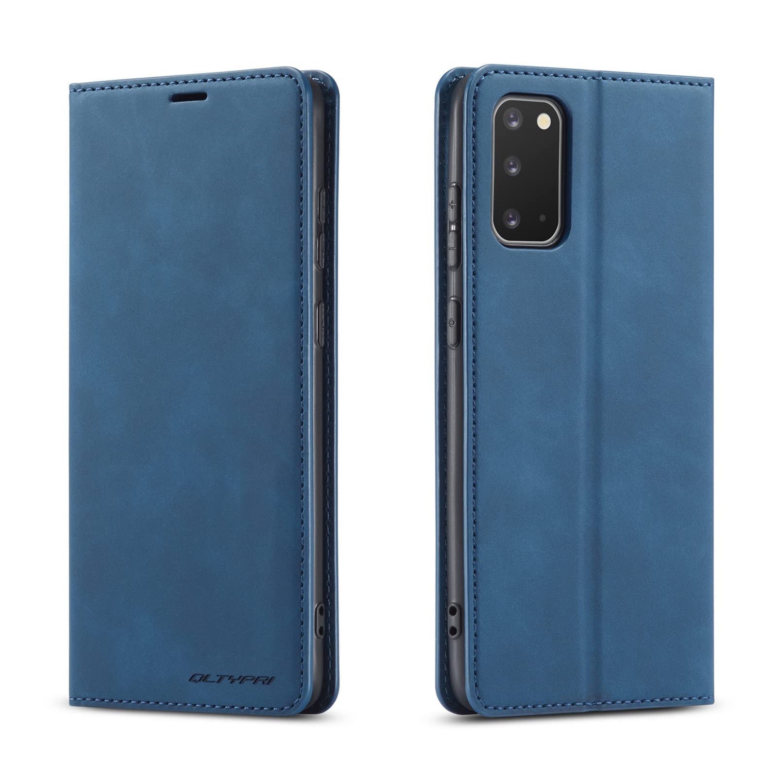 QLTYPRI Case for Samsung Galaxy S20, Premium PU Leather Cover TPU Bumper with Card Holder Kickstand Hidden Magnetic Adsorption Flip Wallet Case Cover for Samsung Galaxy S20 - Blue