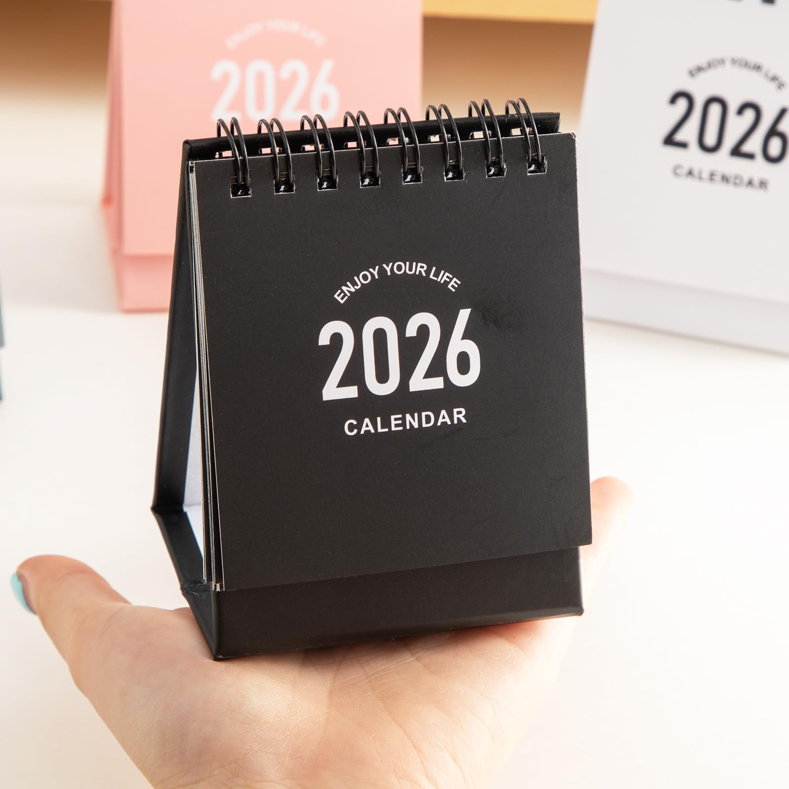 Mini kalendarz biurkowy, profesjonalny kalendarz miesięczny od lipca 2022 do grudnia 2023, metalowy pierścień, podwójny drut, kalendarz na biurko z naklejkami, do domu, biura, szkoły (mini czarny)