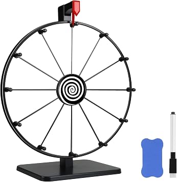 Pionites 12 Inch 12 Slots Prize Wheel Tabletop Fortune Spin with Dry Erase Marker and Eraser for Engaging Home Parties, Trade Show, Carnival Events 1212Slots White