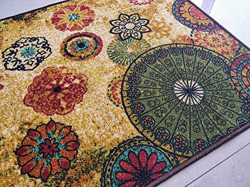 BuyElegant Chakra 2 Alfombra de área Piso Alfombra de poliéster súper Absorbente ecológico látex Antideslizante alfombras dormitorios salón Invernadero casa decoración Juego Mat 150x80 cm Cover