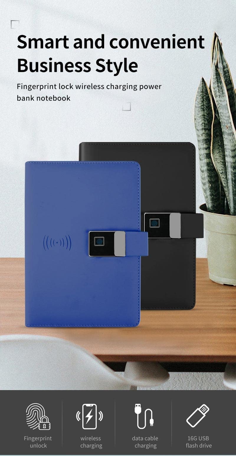 TAHALI Business A5 Black Fingerprint Lock Notebook Bloc de Notas Inteligente con Power Bank (Color : Black-Soul Eater1)