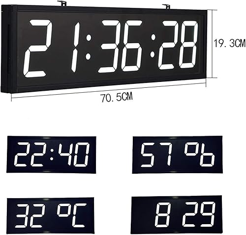 Miniatura 5 de BaiTTang Reloj de Gimnasio digital LED con control remoto, cronómetro, alarmas, temporizador, humedad y temperatura, 27.8 x 7.6 pulgadas reloj de