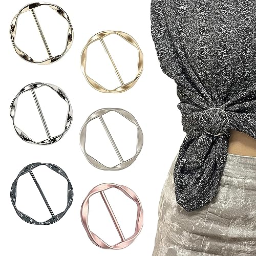 SURALIN Pack of 6 Women's Metal T Shirt Clip Buckle Scarf Ring Buckle Clothing Corner Button Metal Round Circle Clip Buckle Clothing Ring Wrap Holder