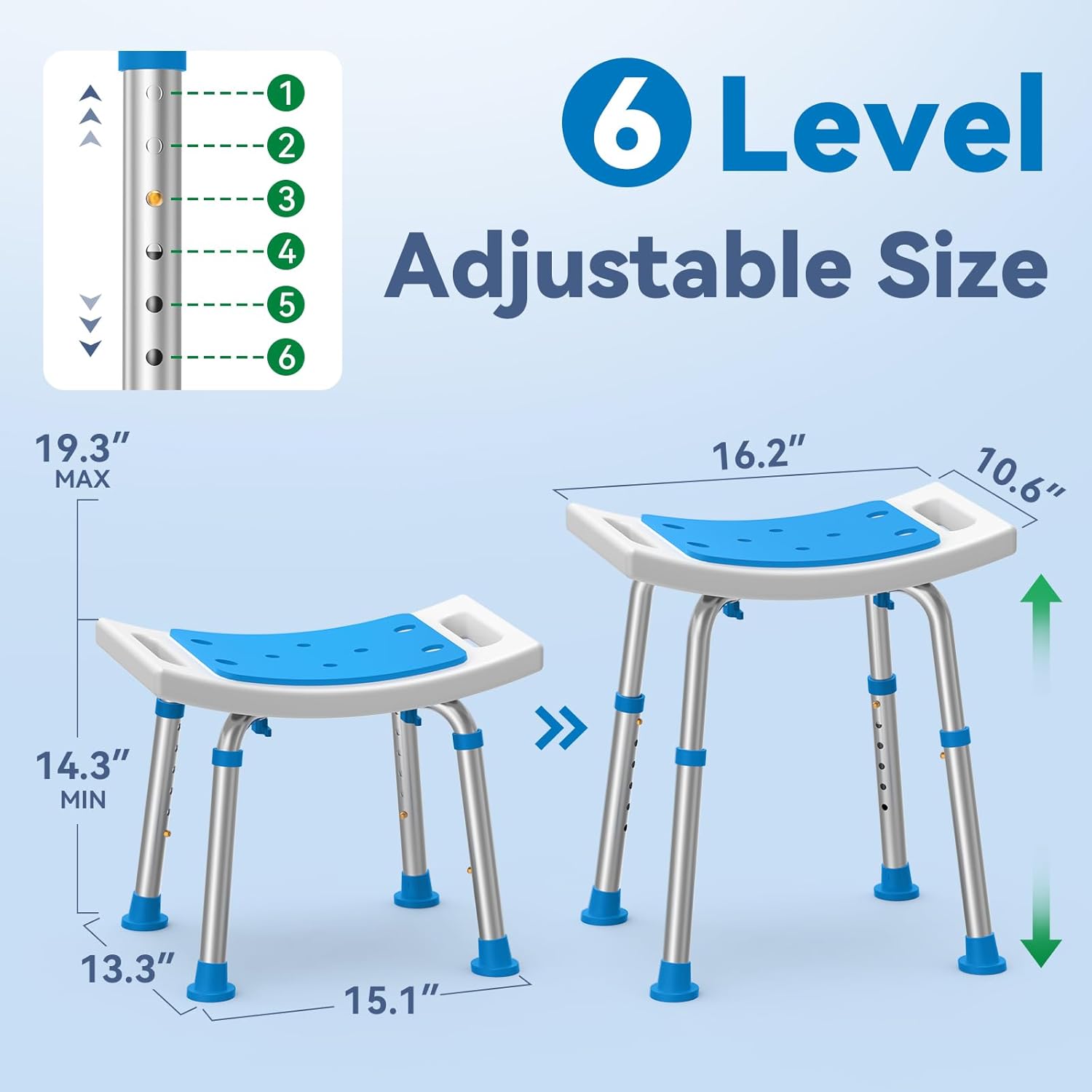 Loyoda FSA/HSA Eligible Lightweight Shower Chair for Inside Shower and Tub, 6 Height-Adjustable Shower Bench with Padded Seat & Suction Feet, Non-Slip Shower Stool for Elderly and Disabled (400 lbs)