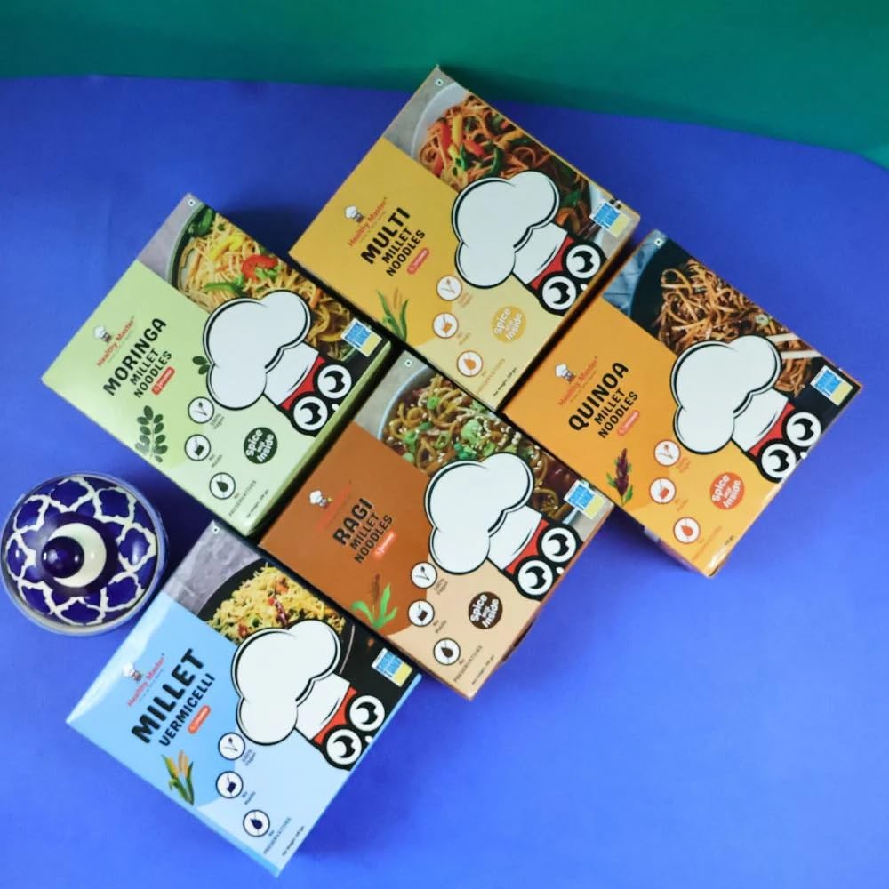 Healthy Master Millet Noodles and Vermicelli Combo 590 gm | No Maida, No MSG | Not Fried | Ready to Cook | Vegan | Healthy Noodles for Kids & Adults (Ragi 200 g, Millet 200 g, Vermicelli 190 g)