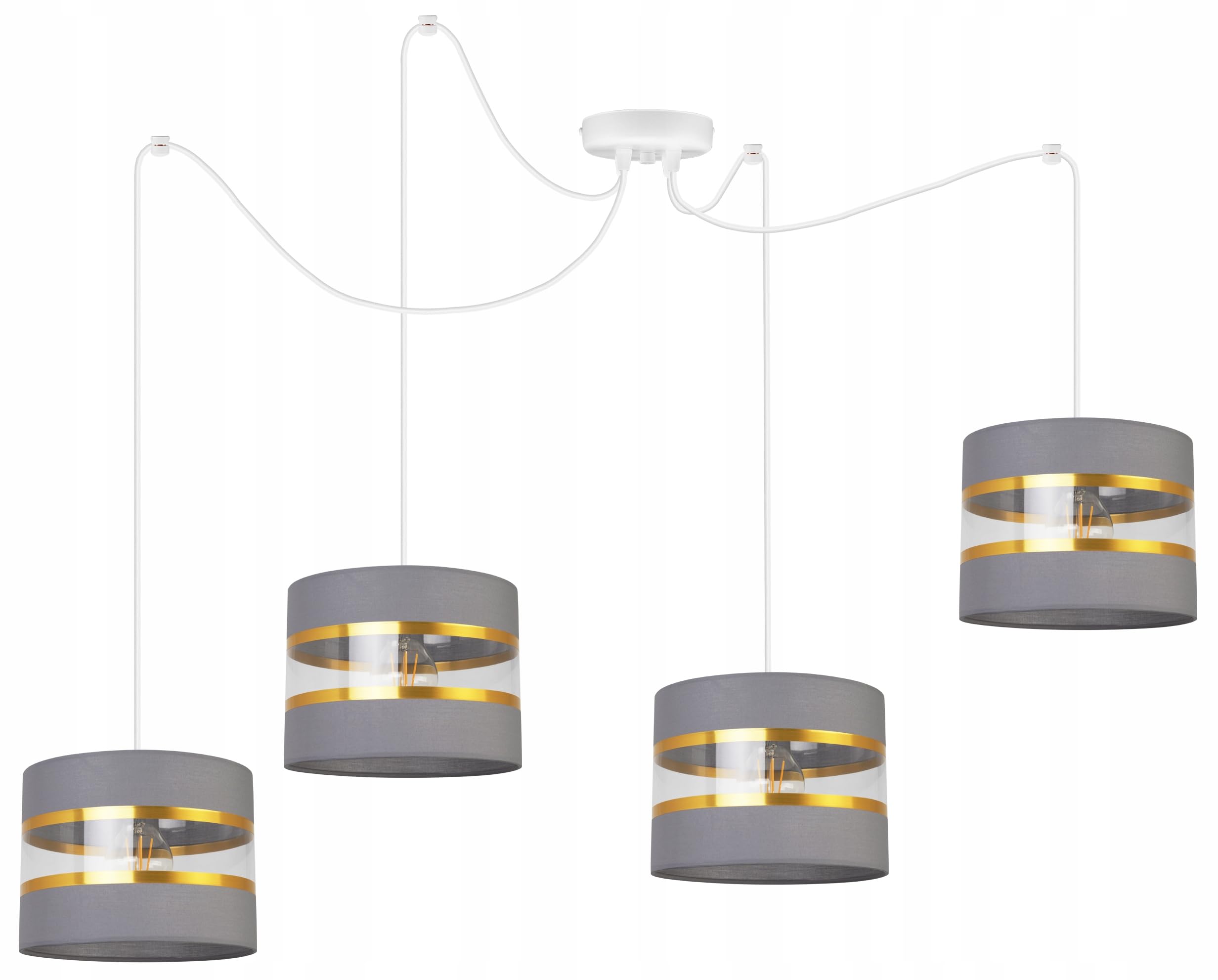Light-Home Spider Elegance Deckenleuchte Pendelleuchte - Moderner Deckenleuchter für Schlafzimmer Wohnzimmer und Küche im Glamour - E27 mit 4 Lichtpunkten - Lampenschirm Stoff 20cm - Weiß und Grau
