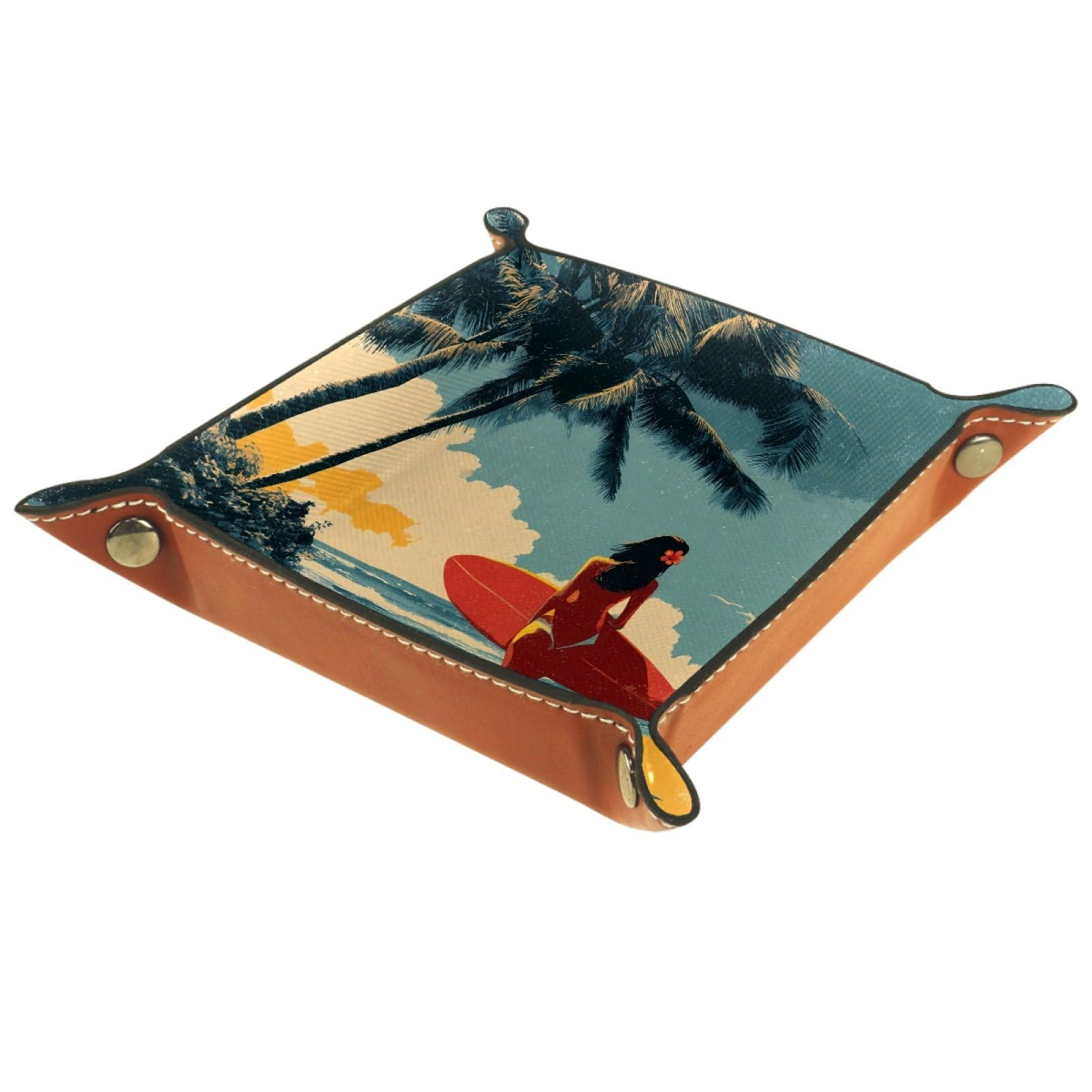 VAPOKF Surfer Girl Dice Tray, Folding Microfiber Leather Dice Holder for Dungeons and Dragons RPG Dice Gaming D&D and Other Table Games