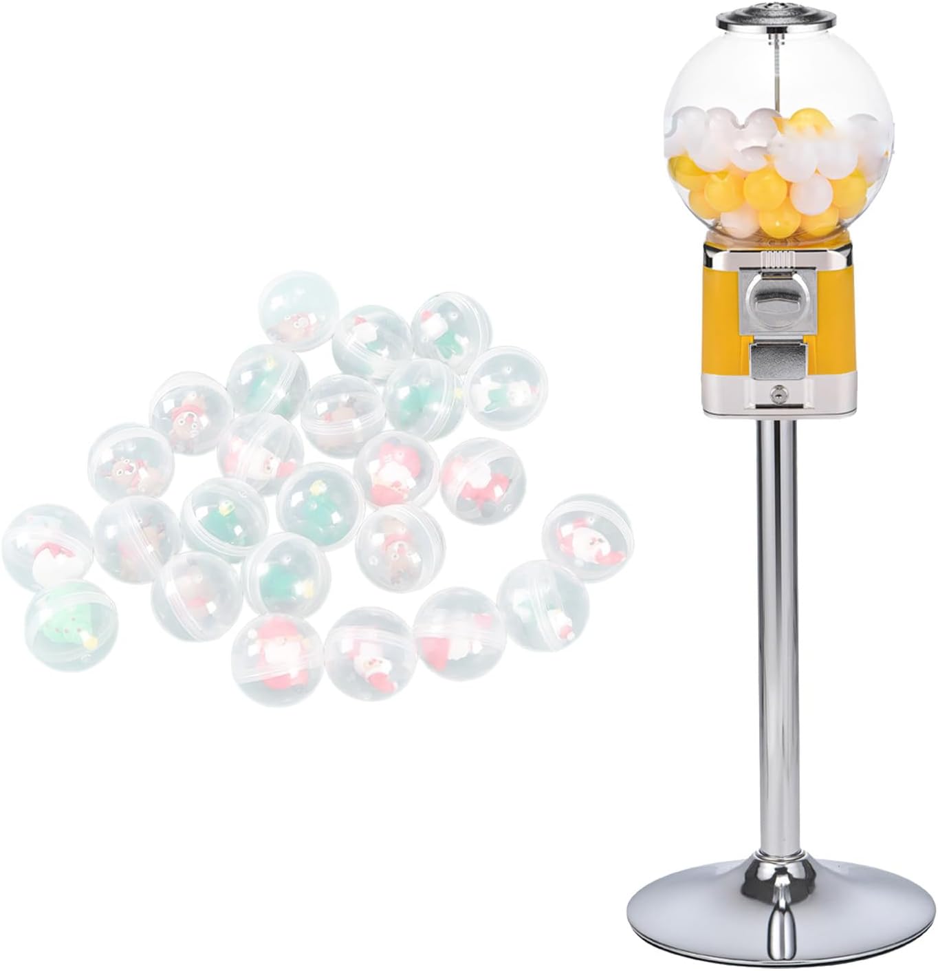 Commercial Candy Gumball Machine, Automatic Capsule Vending Machine for Retail Stores, Round Bouncy Ball Dispenser, Game Store Essential, Silver Drawer (Yellow)
