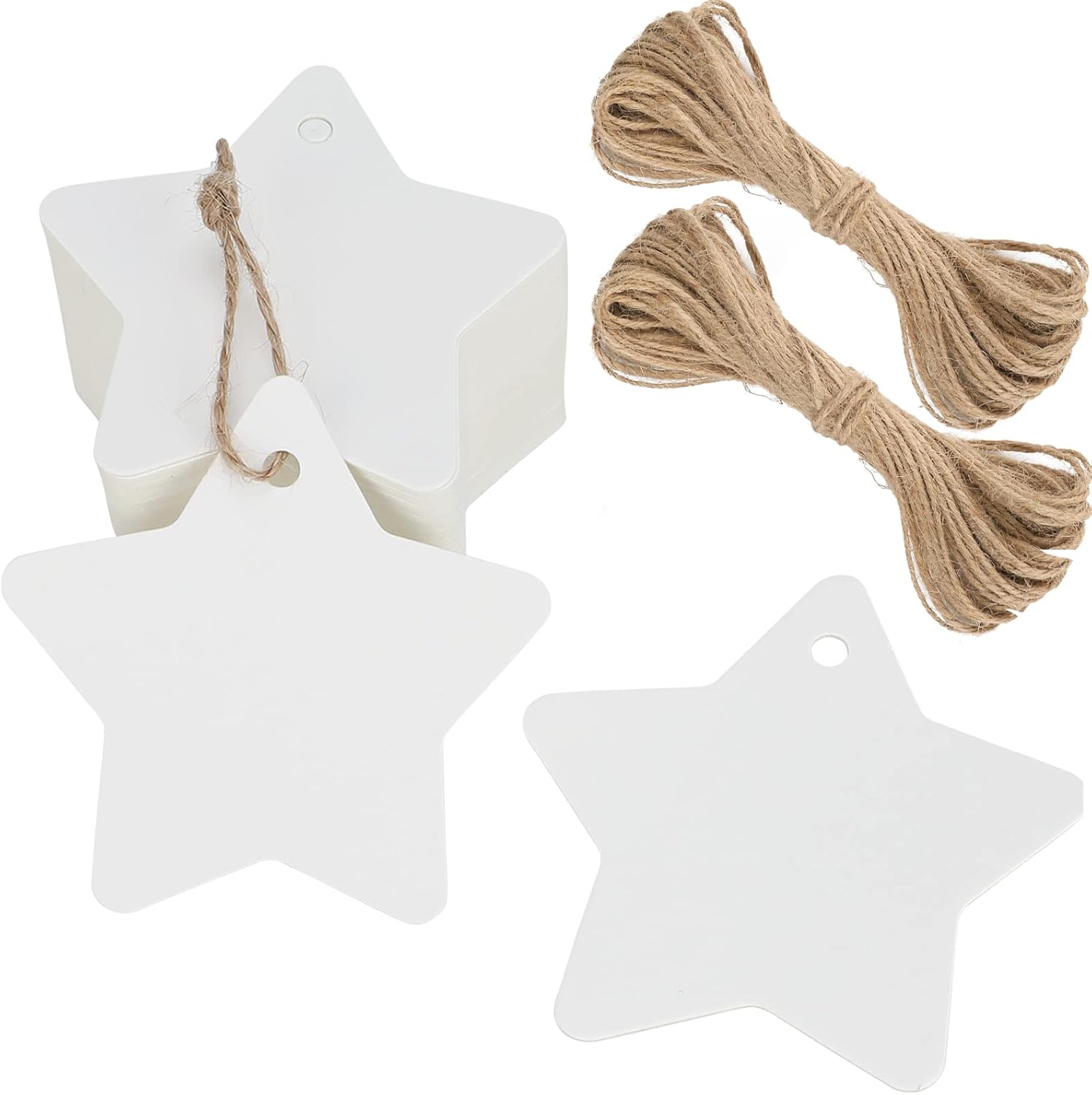 White Star Gift Tags,Blank Gift Tags with String,100 Pcs Kraft Paper Vintage Hang Tags with 66 Feet Natural Jute Twine