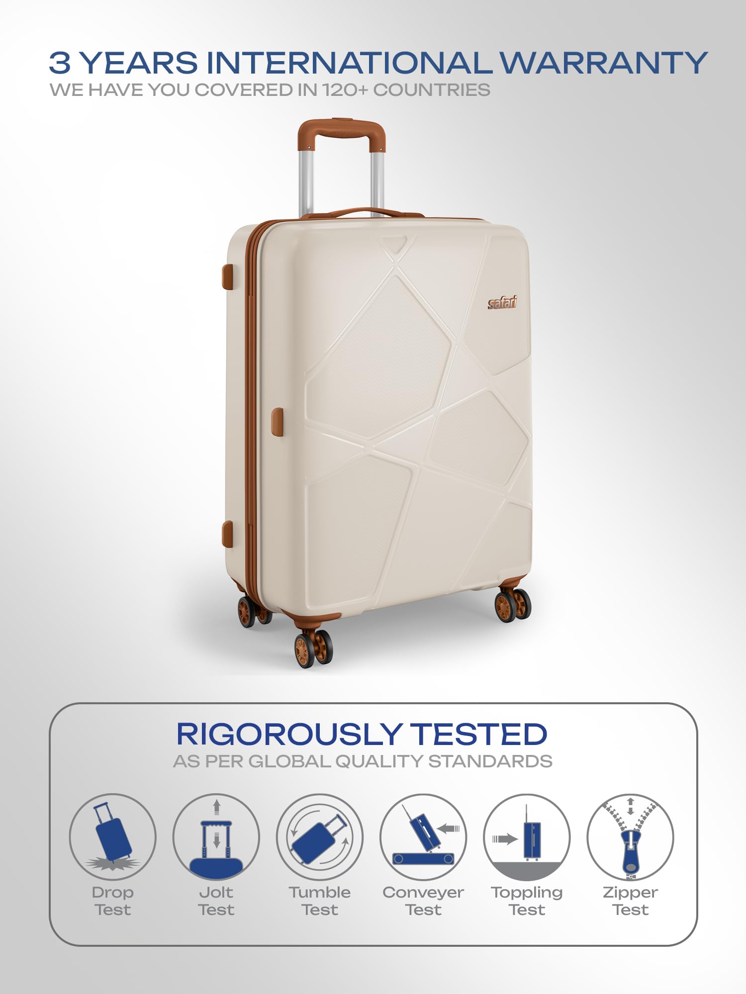 Safari Pentagon Pro 8 Wheels 75cm Large Size Trolley Bag, Hard Case Polypropylene, 360º Wheeling Check in Luggage, Suitcase for Travel, Trolley Bags for Travel, Luxury Beige — Amazon image 5