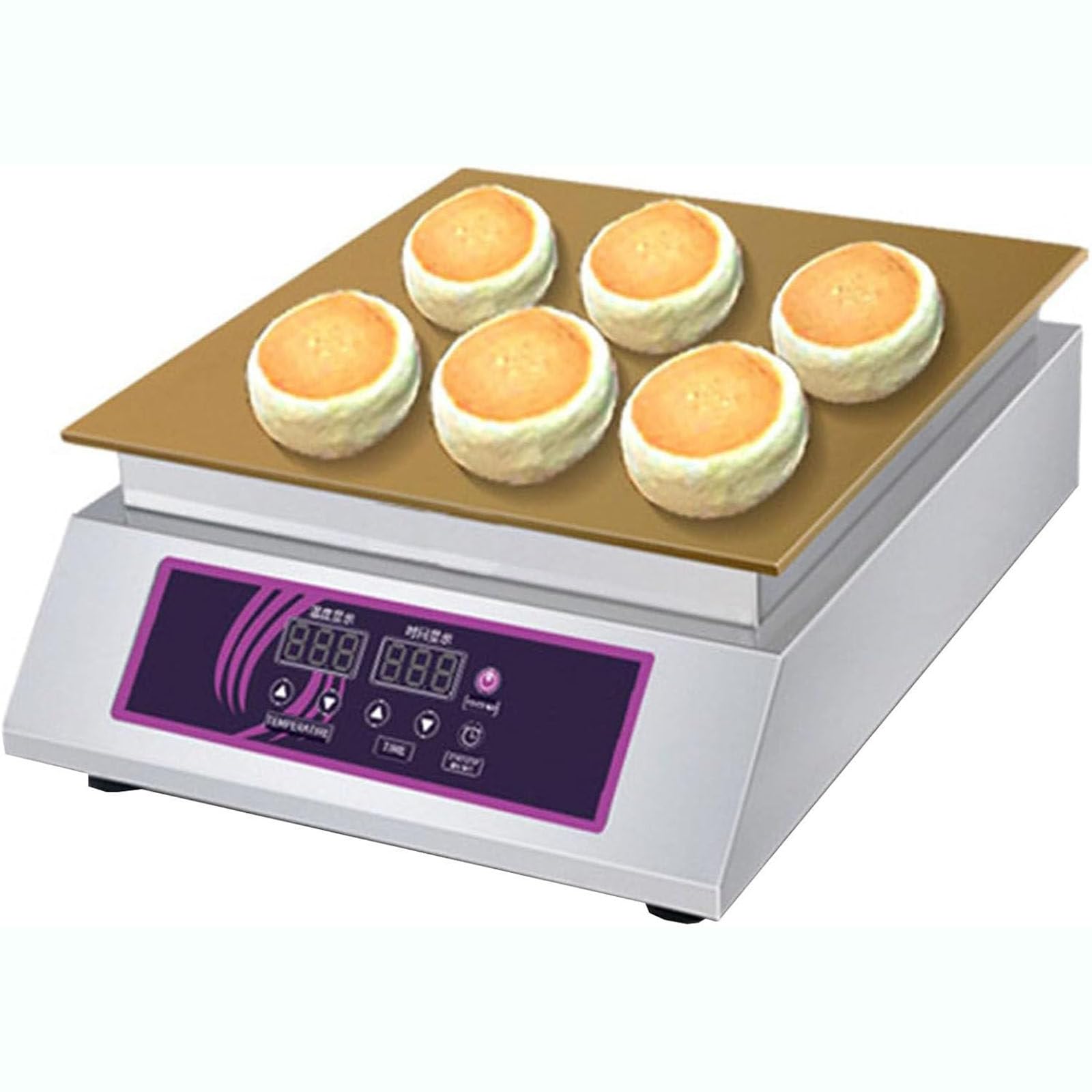 MYUYEE 60-240℃ Pancake Souffle Maker, 1300W/2600W Commercial Non-Stick Pancake Baker Machine Electric Maker Stainless Steel (size_name Singlehead)