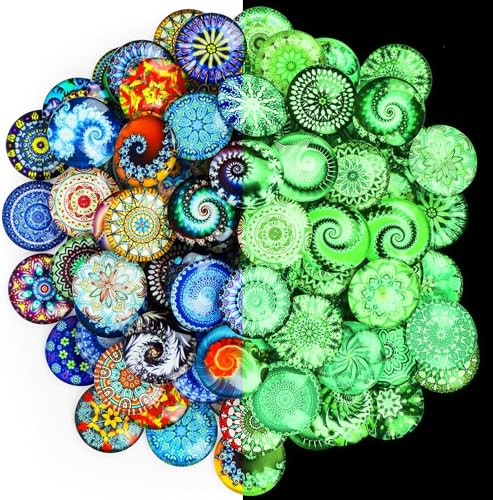 Domkan Packung mit 100 bunten Kinder-Muggelsteinen 25 mm gemischt farbigen Glassteinen Glas-Cabochons mit Klebeuntergrund Glassteindekoration für DIY Basteln Anhänger Schmuckherstellung